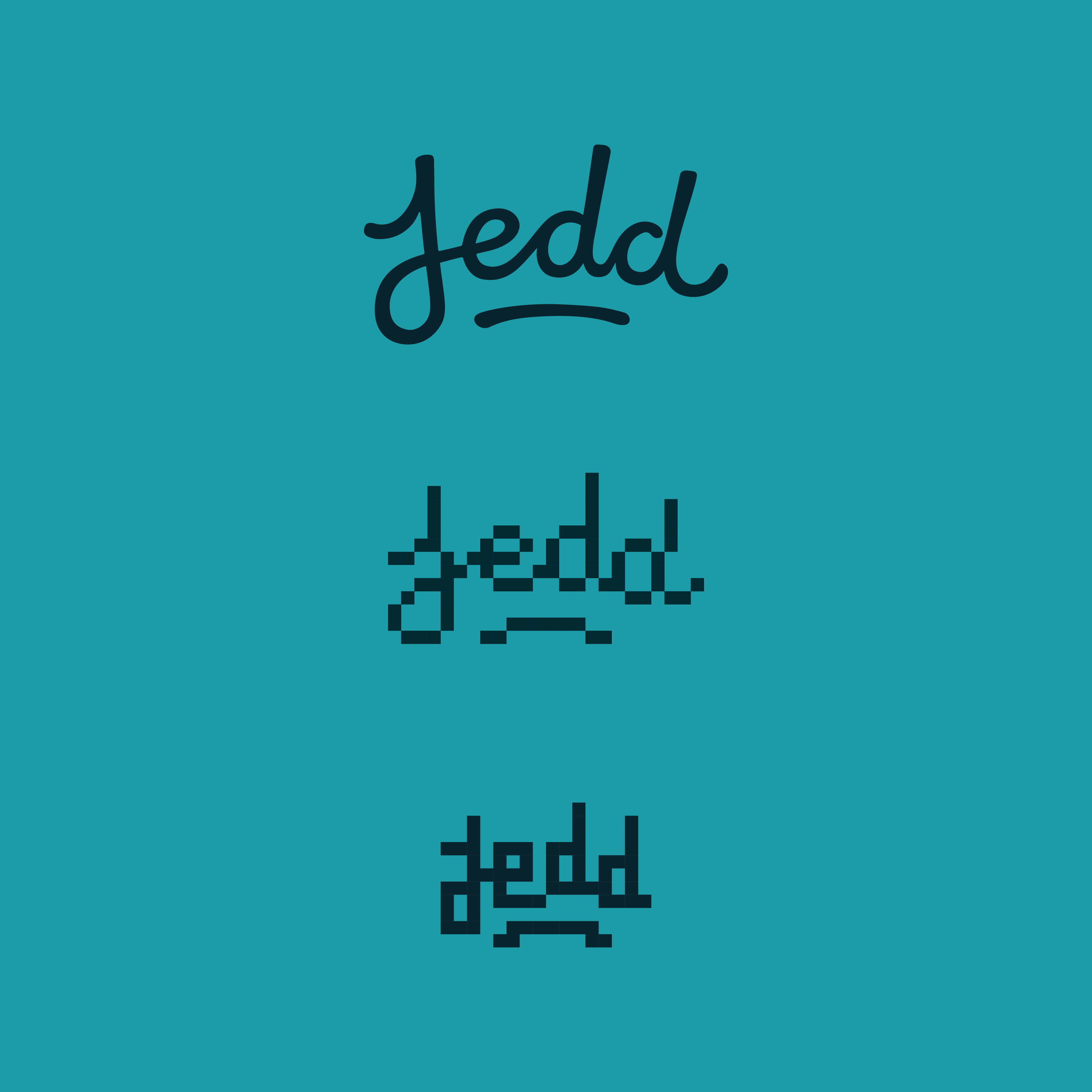 Three Jedd logos at different resolutions