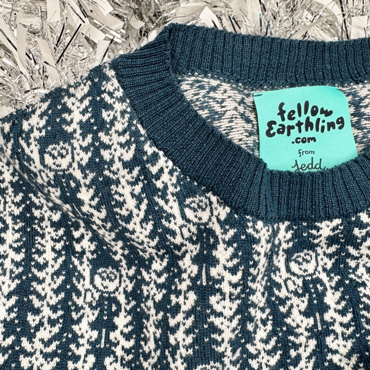 Detail of a sweater label for Fellow Earthling