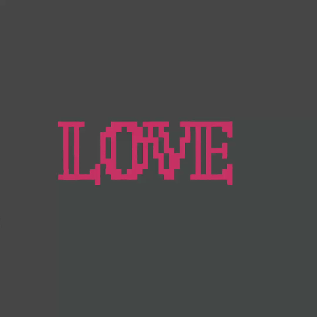 Load video: A time lapse video showing a drawing of the words Love Love in a knit pattern